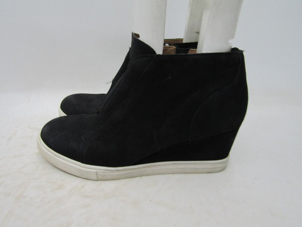L. Paolo Womens Sz 8 M Black Leather Wedge Zip Ankle Fashion Boots